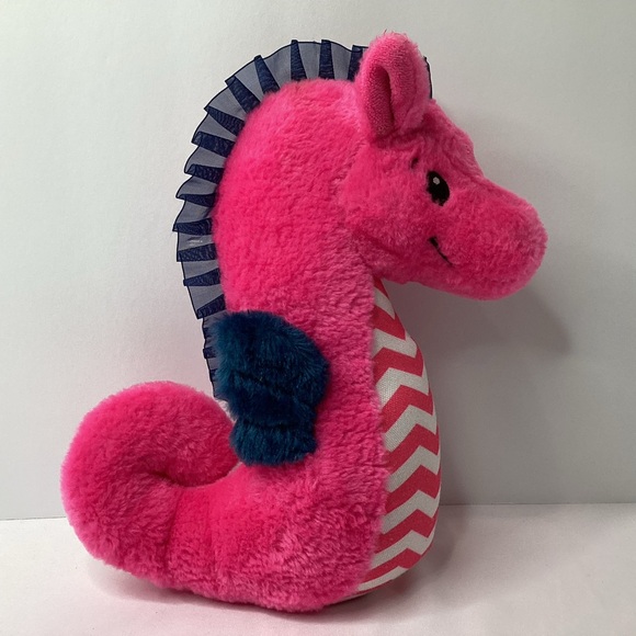 The Preppy Pelican Seahorse Plush Stuffed Animal Toy Pink Navy Chevron 11” 2019 - Picture 4 of 11